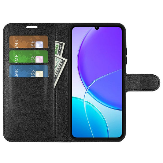 For vivo Y04 4G Case Litchi Texture Shockproof Leather Wallet Phone Cover - Black