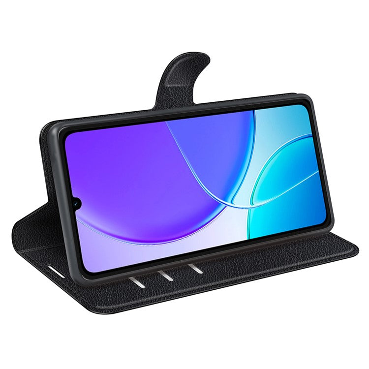 For vivo Y04 4G Case Litchi Texture Shockproof Leather Wallet Phone Cover - Black