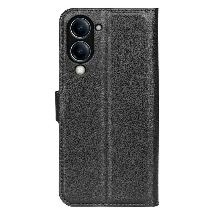 For vivo Y04 4G Case Litchi Texture Shockproof Leather Wallet Phone Cover - Black
