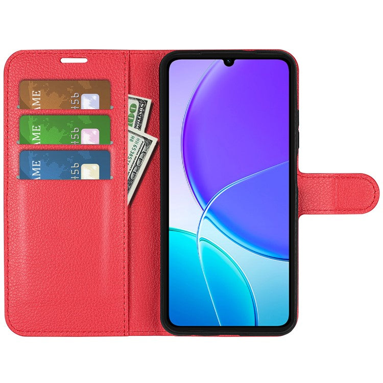 For vivo Y04 4G Case Litchi Texture Shockproof Leather Wallet Phone Cover - Red