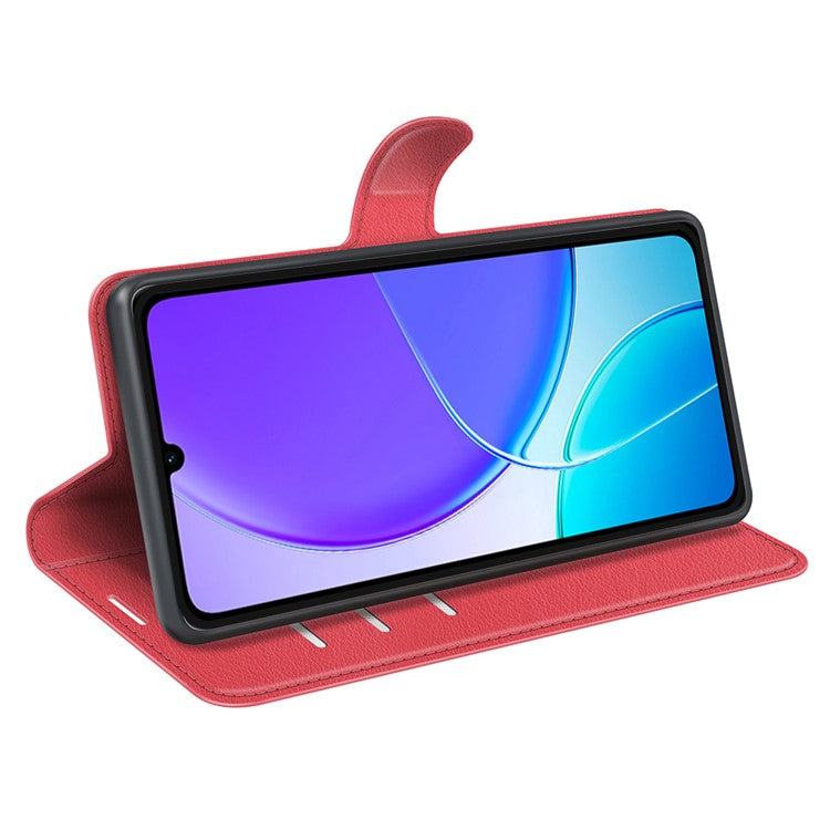 For vivo Y04 4G Case Litchi Texture Shockproof Leather Wallet Phone Cover - Red