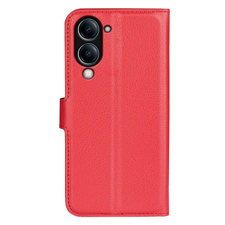 For vivo Y04 4G Case Litchi Texture Shockproof Leather Wallet Phone Cover - Red