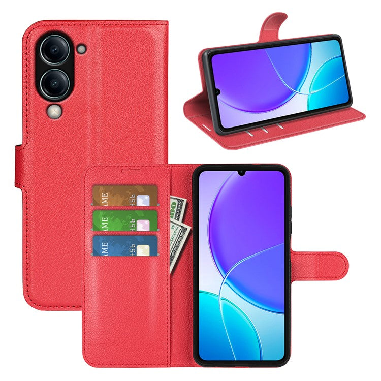 For vivo Y04 4G Case Litchi Texture Shockproof Leather Wallet Phone Cover - Red