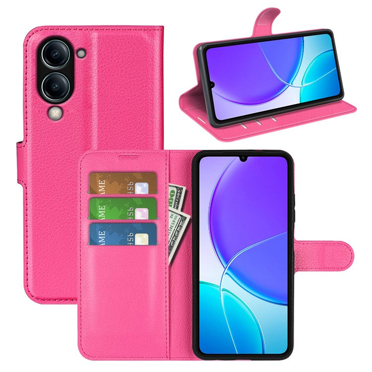 For vivo Y04 4G Case Litchi Texture Shockproof Leather Wallet Phone Cover - Rose