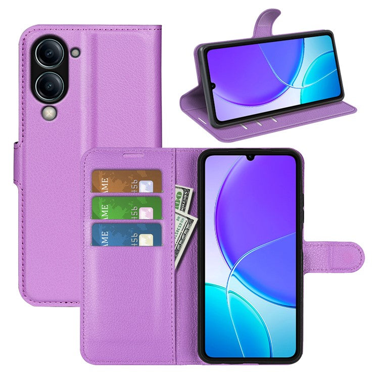 For vivo Y04 4G Case Litchi Texture Shockproof Leather Wallet Phone Cover - Purple