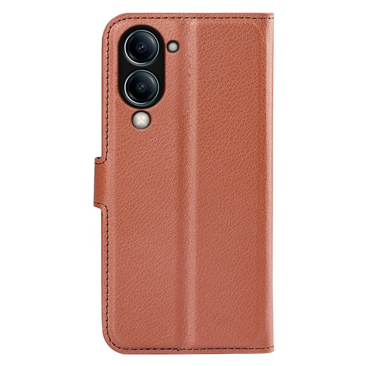 For vivo Y04 4G Case Litchi Texture Shockproof Leather Wallet Phone Cover - Brown