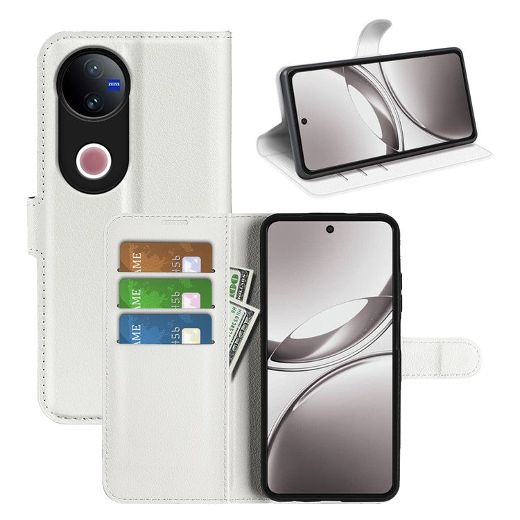 For vivo V50 5G Case Litchi Texture Shockproof Leather Wallet Phone Cover - White