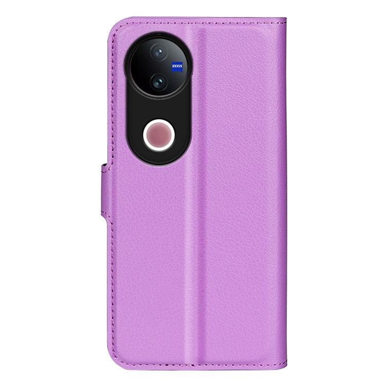 For vivo V50 5G Case Litchi Texture Shockproof Leather Wallet Phone Cover - Purple