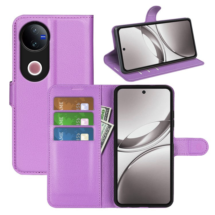For vivo V50 5G Case Litchi Texture Shockproof Leather Wallet Phone Cover - Purple