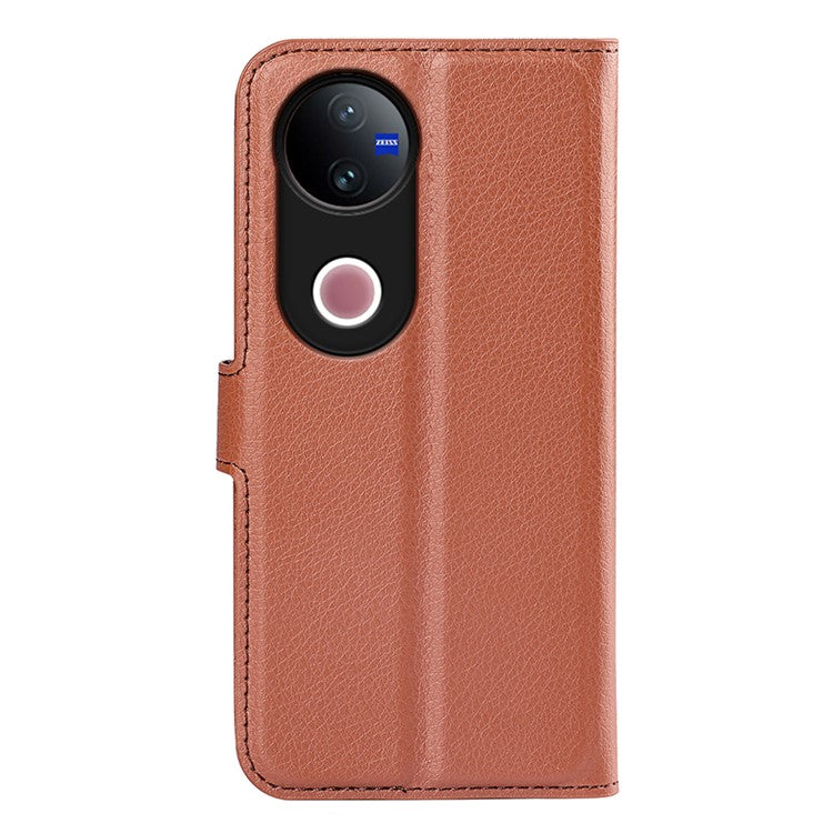 For vivo V50 5G Case Litchi Texture Shockproof Leather Wallet Phone Cover - Brown