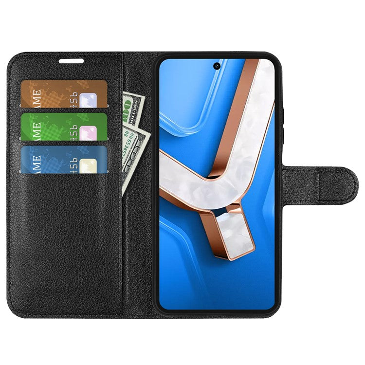 For vivo Y29 4G Case Litchi Texture Shockproof Leather Wallet Phone Cover - Black