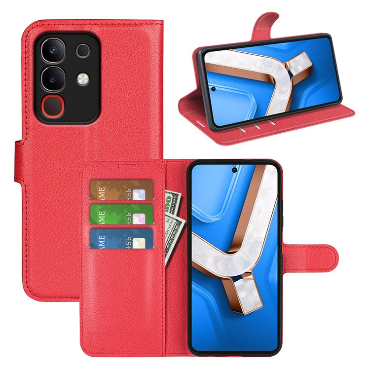 For vivo Y29 4G Case Litchi Texture Shockproof Leather Wallet Phone Cover - Red