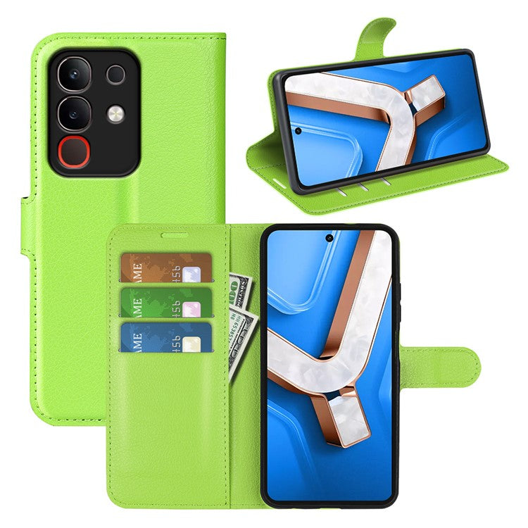 For vivo Y29 4G Case Litchi Texture Shockproof Leather Wallet Phone Cover - Green