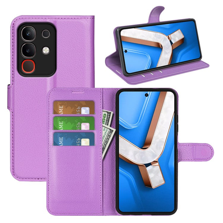 For vivo Y29 4G Case Litchi Texture Shockproof Leather Wallet Phone Cover - Purple