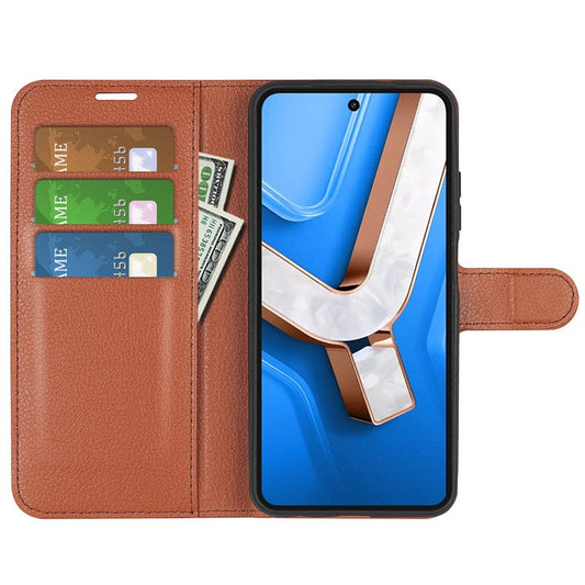 For vivo Y29 4G Case Litchi Texture Shockproof Leather Wallet Phone Cover - Brown
