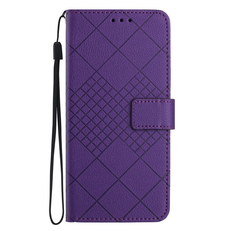 For vivo V50 5G Phone Case Wallet Imprint PU Leather Flip Folio Cover - Dark Purple