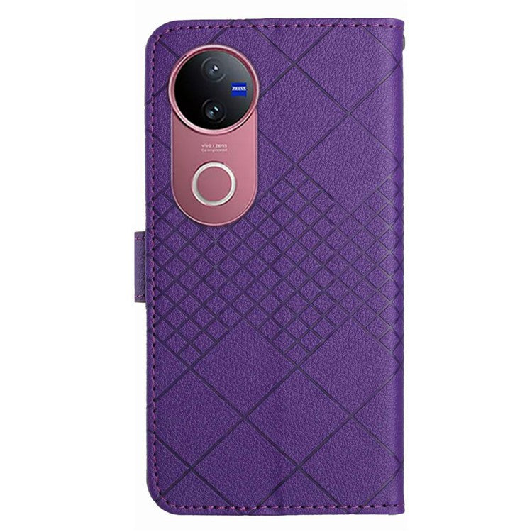 For vivo V50 5G Phone Case Wallet Imprint PU Leather Flip Folio Cover - Dark Purple