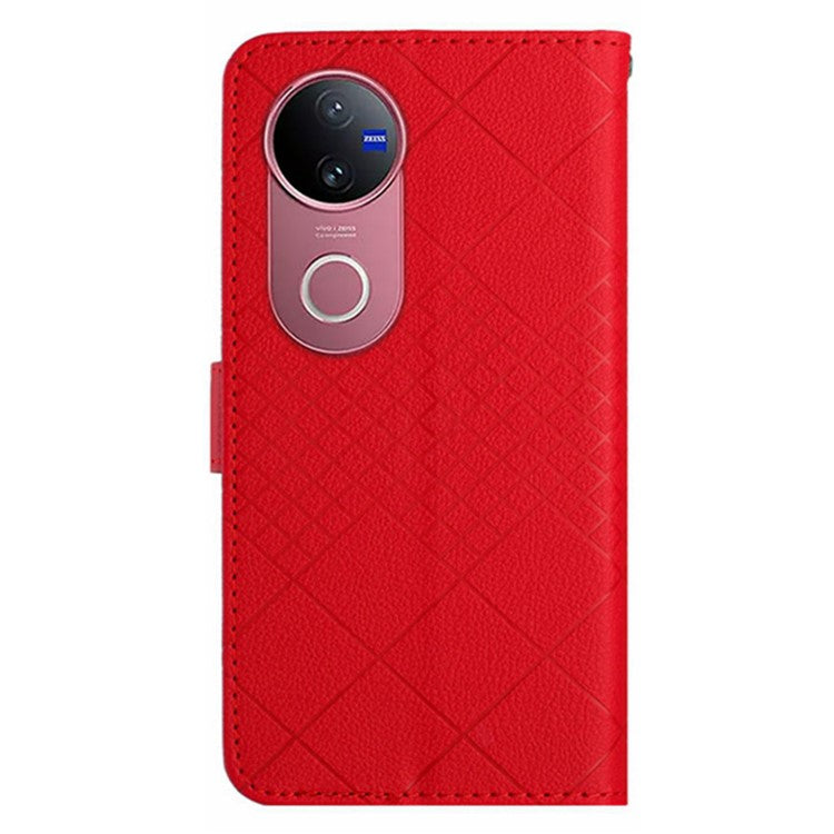 For vivo V50 5G Phone Case Wallet Imprint PU Leather Flip Folio Cover - Red