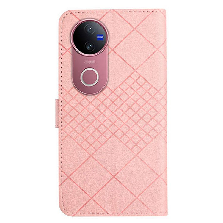 For vivo V50 5G Phone Case Wallet Imprint PU Leather Flip Folio Cover - Pink