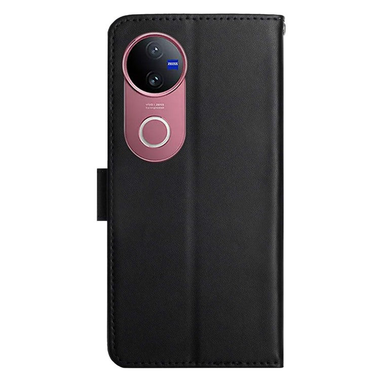 For vivo V50 5G Case Genuine Cow Leather Phone Cover Nappa Texture - Black