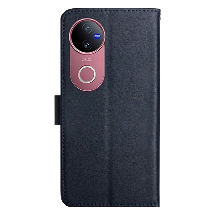 For vivo V50 5G Case Genuine Cow Leather Phone Cover Nappa Texture - Blue