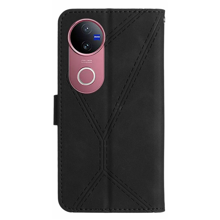 For vivo V50 5G Case Skin Touch Lines Imprinted PU Leather Flip Phone Cover - Black