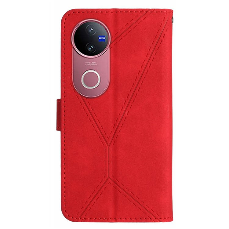For vivo V50 5G Case Skin Touch Lines Imprinted PU Leather Flip Phone Cover - Red
