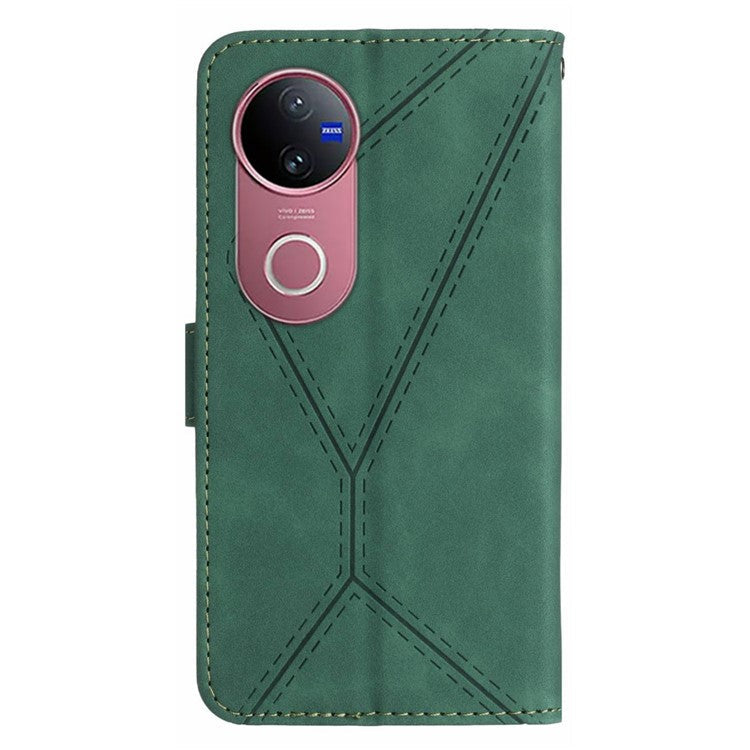 For vivo V50 5G Case Skin Touch Lines Imprinted PU Leather Flip Phone Cover - Green