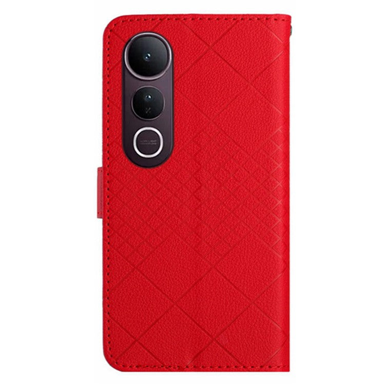 For vivo V50 Lite 5G Phone Case Wallet Imprint PU Leather Flip Folio Cover - Red