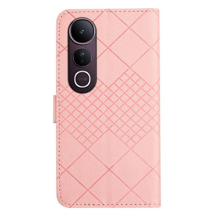 For vivo V50 Lite 5G Phone Case Wallet Imprint PU Leather Flip Folio Cover - Pink