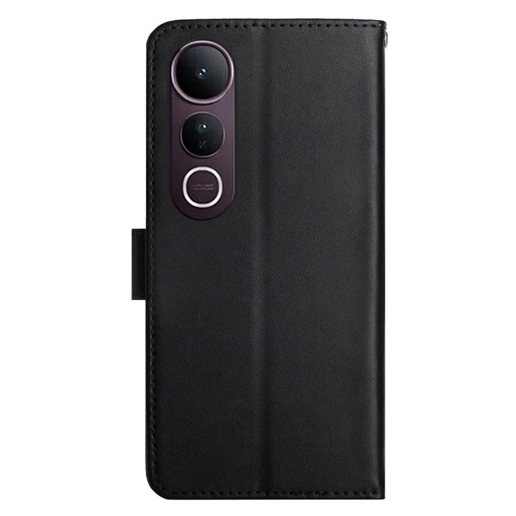 For vivo V50 Lite 5G Case Genuine Cow Leather Phone Cover Nappa Texture - Black