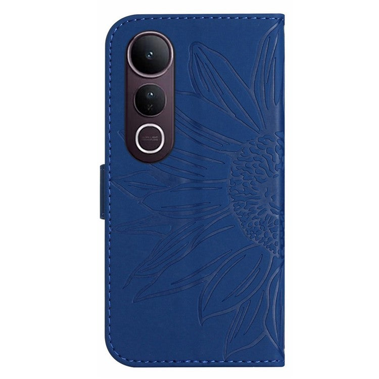 For vivo V50 Lite 5G Case Sunflower Imprint Leather Wallet Phone Cover with Wrist Strap - Sapphire