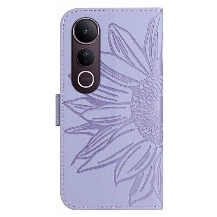 For vivo V50 Lite 5G Case Sunflower Imprint Leather Wallet Phone Cover with Wrist Strap - Light Purple