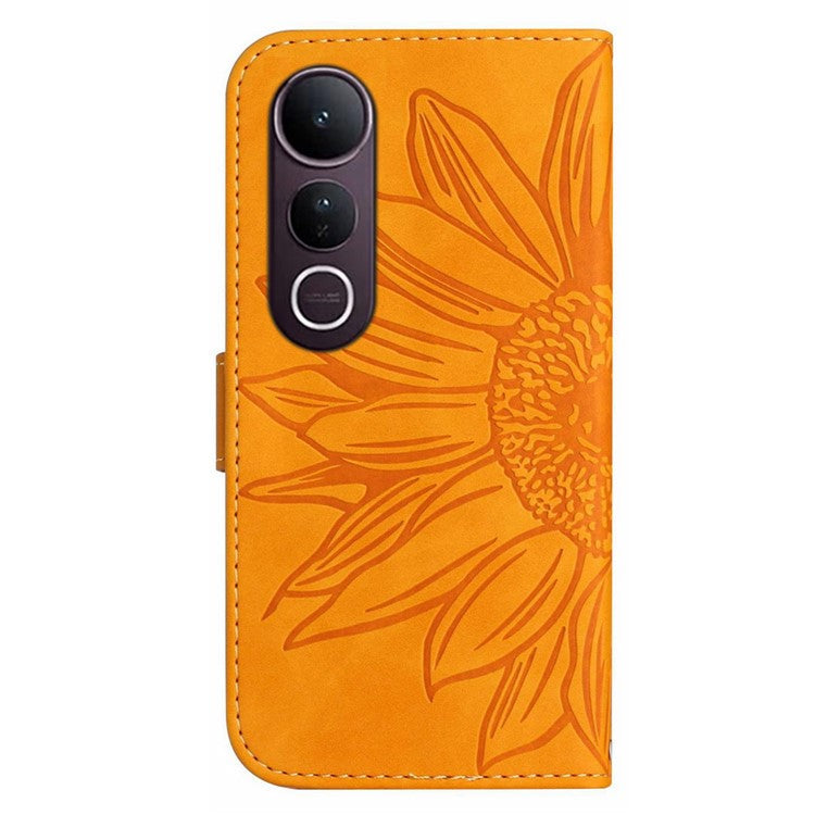 For vivo V50 Lite 5G Case Sunflower Imprint Leather Wallet Phone Cover with Wrist Strap - Yellow