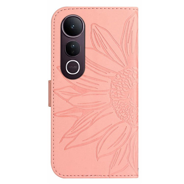 For vivo V50 Lite 5G Case Sunflower Imprint Leather Wallet Phone Cover with Wrist Strap - Light Pink