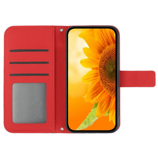 For vivo V50 Lite 5G Case Sunflower Imprint Leather Wallet Phone Cover with Wrist Strap - Red