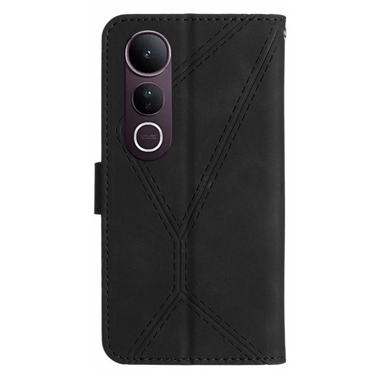 For vivo V50 Lite 5G Case Skin Touch Lines Imprinted PU Leather Flip Phone Cover - Black