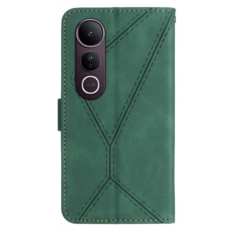For vivo V50 Lite 5G Case Skin Touch Lines Imprinted PU Leather Flip Phone Cover - Green