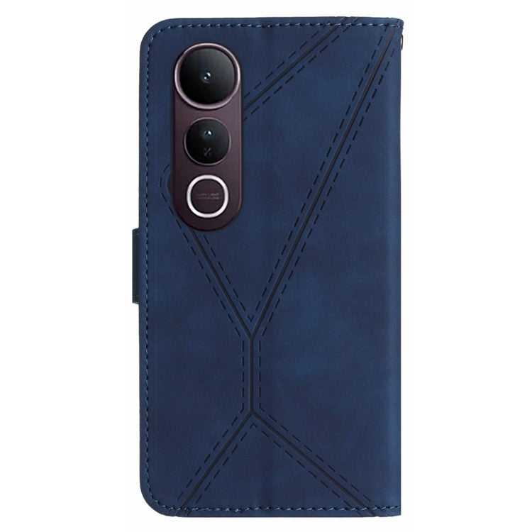 For vivo V50 Lite 5G Case Skin Touch Lines Imprinted PU Leather Flip Phone Cover - Blue