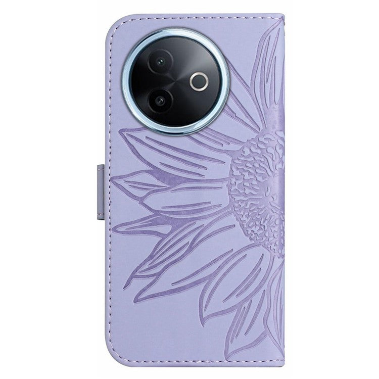 For vivo Y39 5G Case Sunflower Imprint Leather Wallet Phone Cover with Wrist Strap - Light Purple