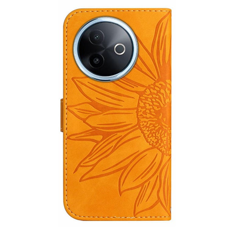 For vivo Y39 5G Case Sunflower Imprint Leather Wallet Phone Cover with Wrist Strap - Yellow