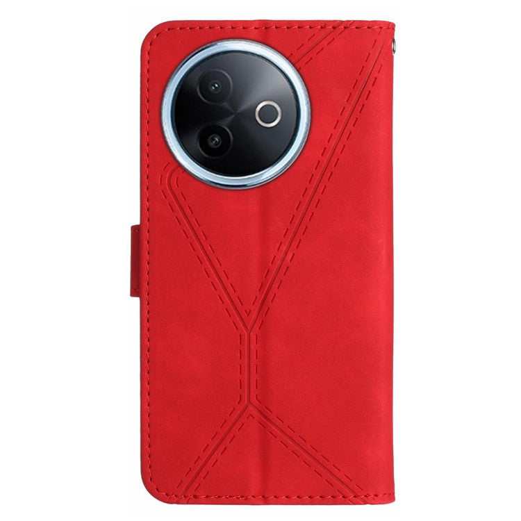For vivo Y39 5G Case Skin Touch Lines Imprinted PU Leather Flip Phone Cover - Red