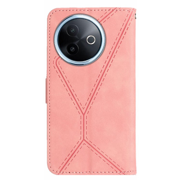 For vivo Y39 5G Case Skin Touch Lines Imprinted PU Leather Flip Phone Cover - Pink