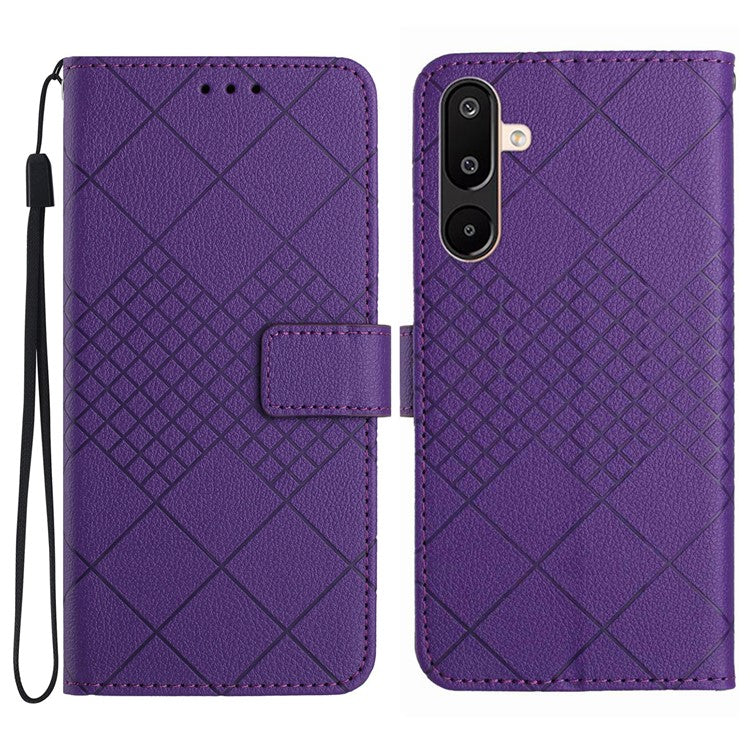 For Samsung Galaxy F16 5G / M16 5G Phone Case Wallet Imprint PU Leather Flip Folio Cover - Dark Purple
