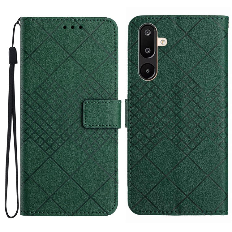 For Samsung Galaxy F16 5G / M16 5G Phone Case Wallet Imprint PU Leather Flip Folio Cover - Green