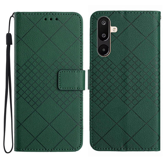 For Samsung Galaxy F16 5G / M16 5G Phone Case Wallet Imprint PU Leather Flip Folio Cover - Green