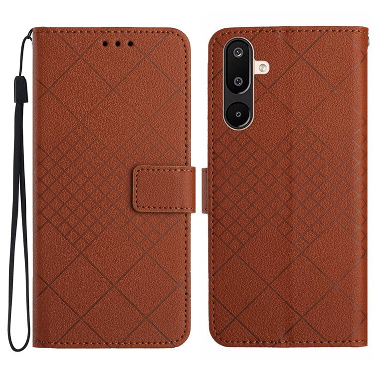 For Samsung Galaxy F16 5G / M16 5G Phone Case Wallet Imprint PU Leather Flip Folio Cover - Brown