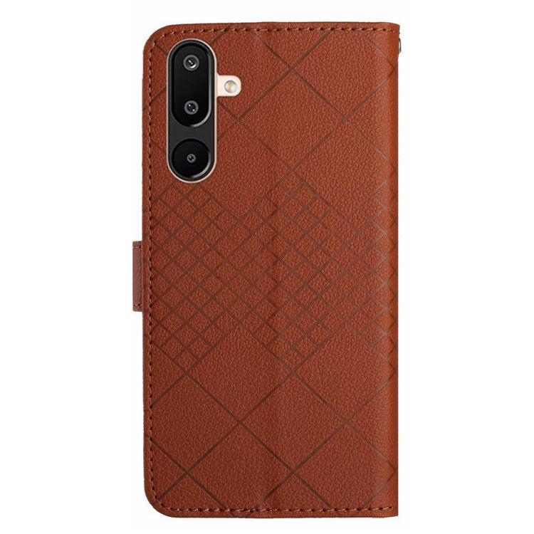 For Samsung Galaxy F16 5G / M16 5G Phone Case Wallet Imprint PU Leather Flip Folio Cover - Brown