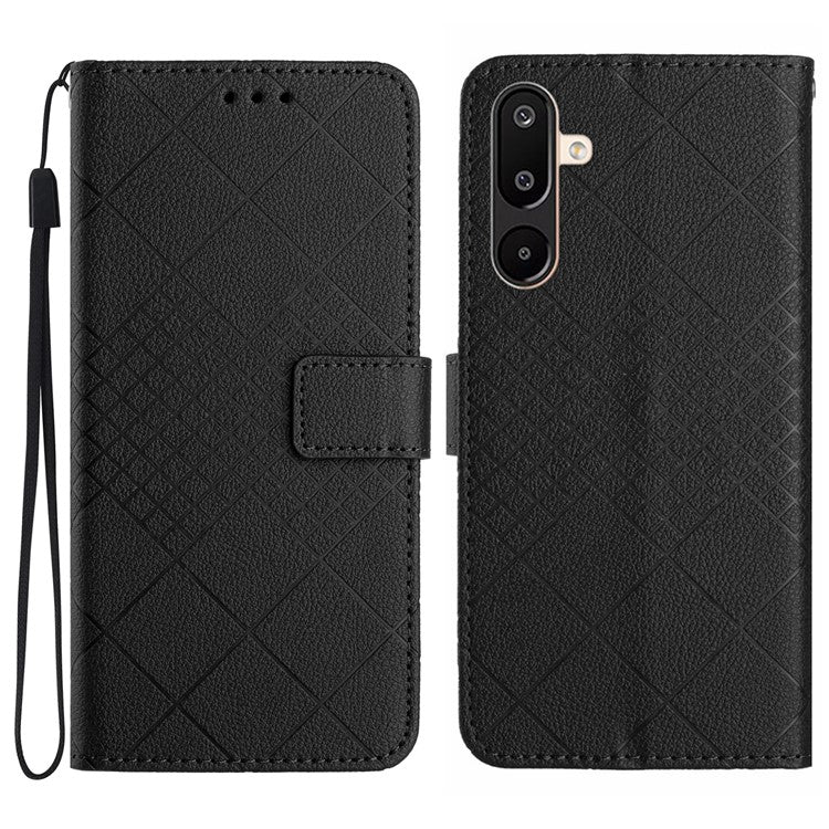 For Samsung Galaxy F16 5G / M16 5G Phone Case Wallet Imprint PU Leather Flip Folio Cover - Black