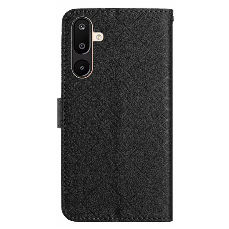 For Samsung Galaxy F16 5G / M16 5G Phone Case Wallet Imprint PU Leather Flip Folio Cover - Black